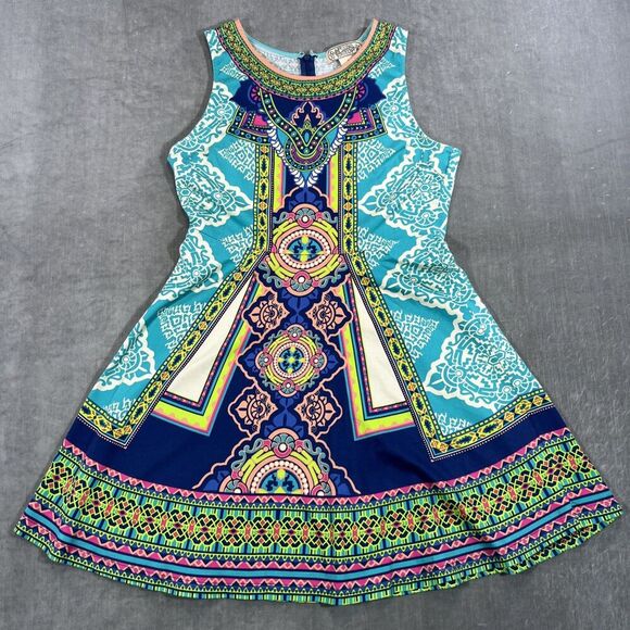 Flying Tomato Womens Large Boho Multi Print Flared Mini Sleeveless Dress - Picture 1 of 5